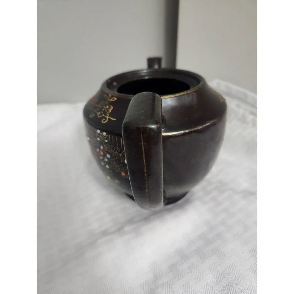 Vintage Japanese Moriage Teapot Brown Glazed Floral Hand Painted Japan No Lid